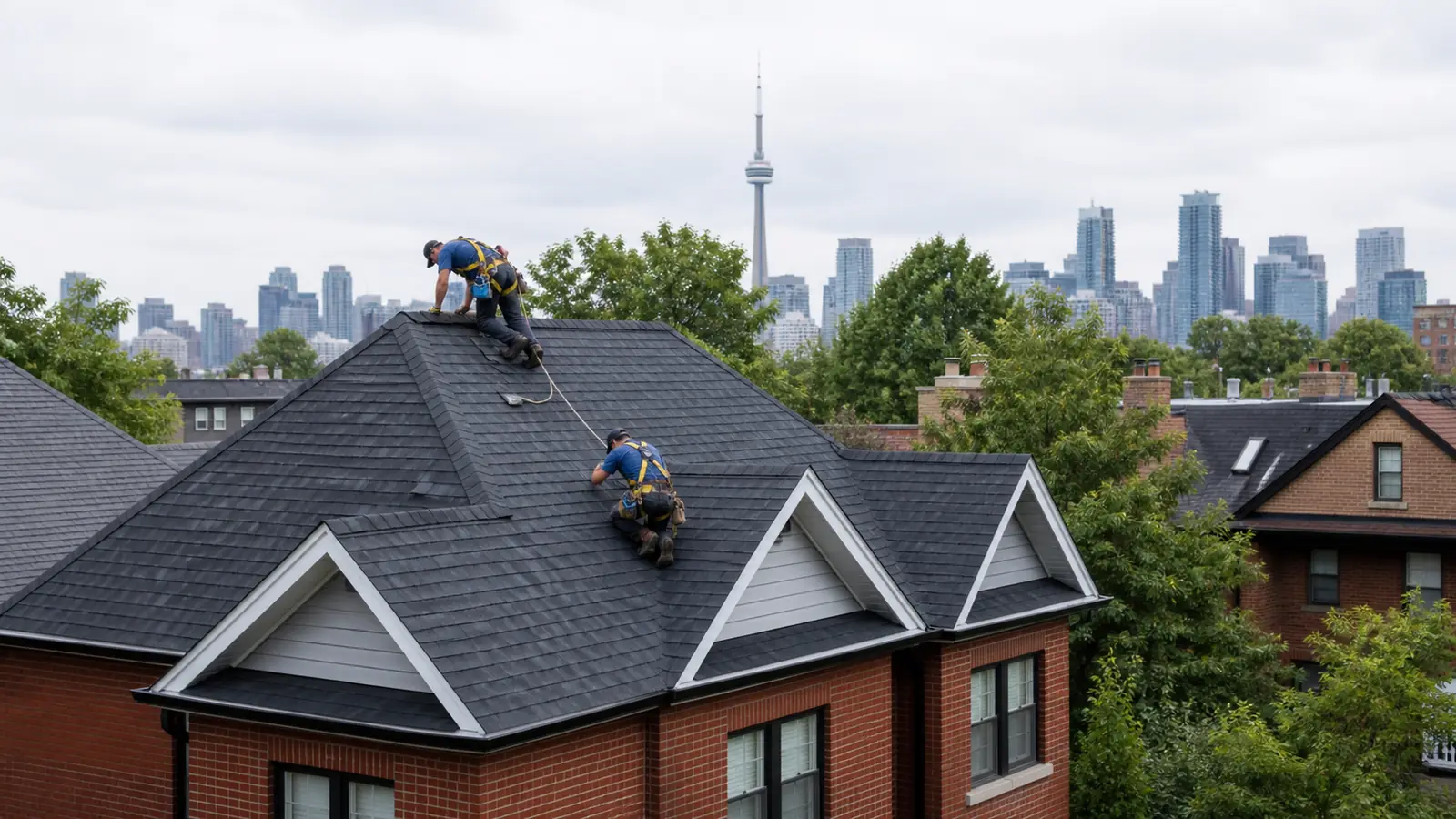 Roofers Toronto crew working on residential roof in Toronto