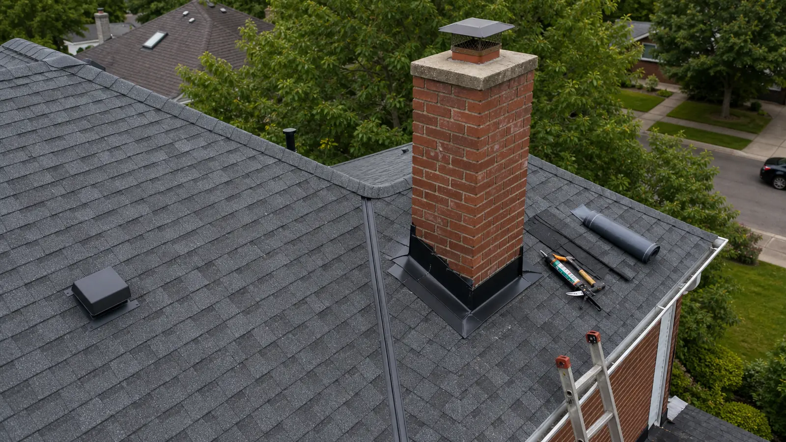 Chimney repair Toronto — flashing rebuild on residential roof