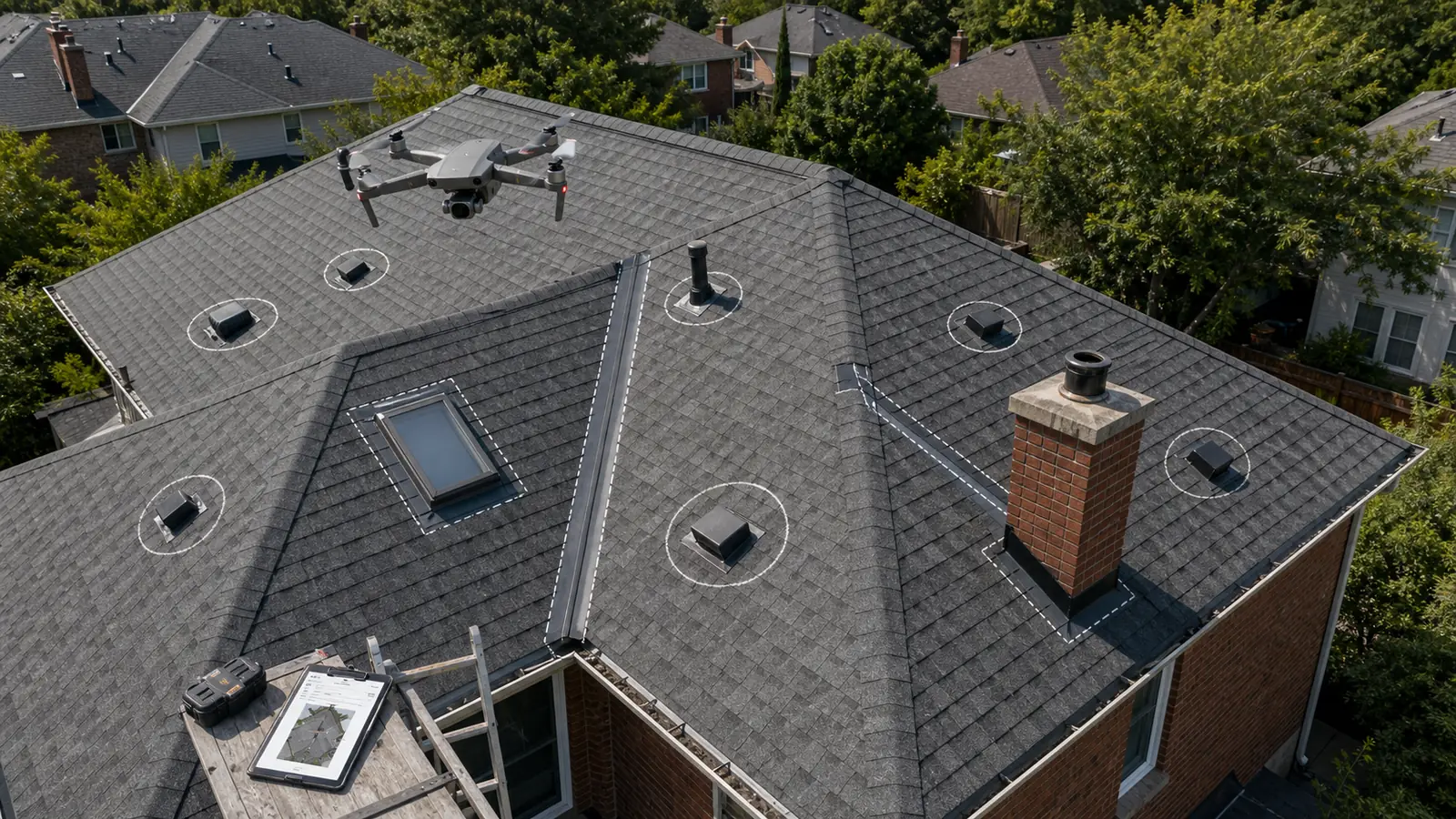 Drone roof inspection Toronto — aerial photo of roof condition